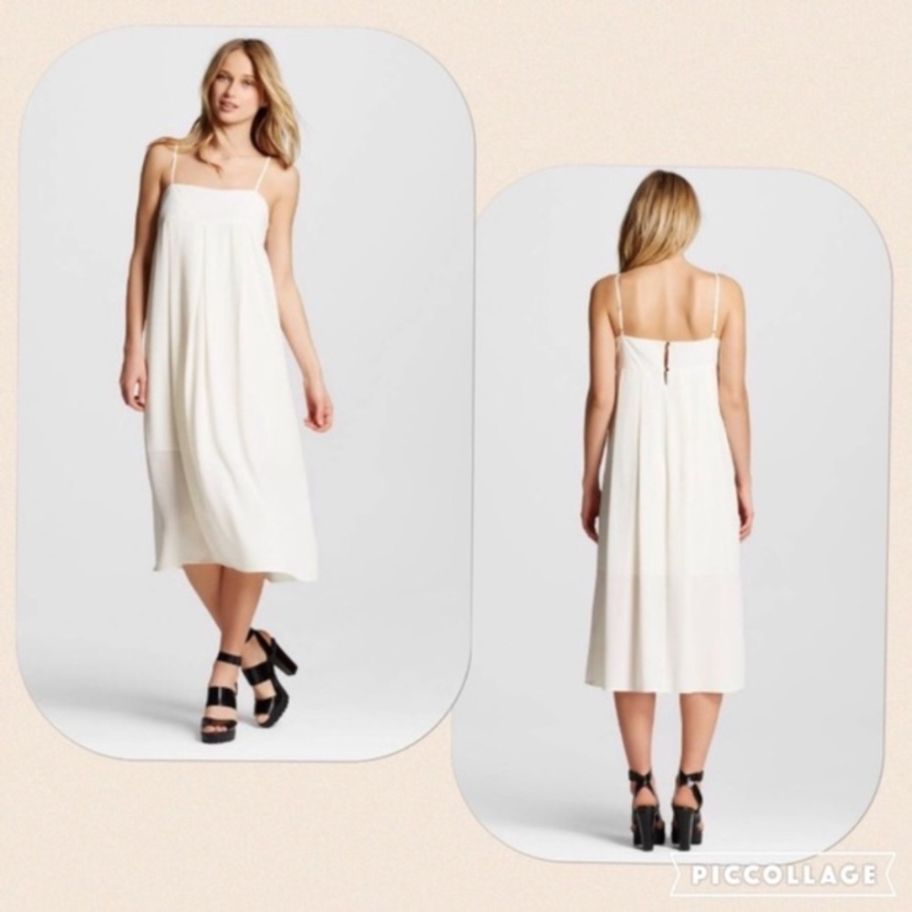 Who What Wear Cream Midi Apron Dress
